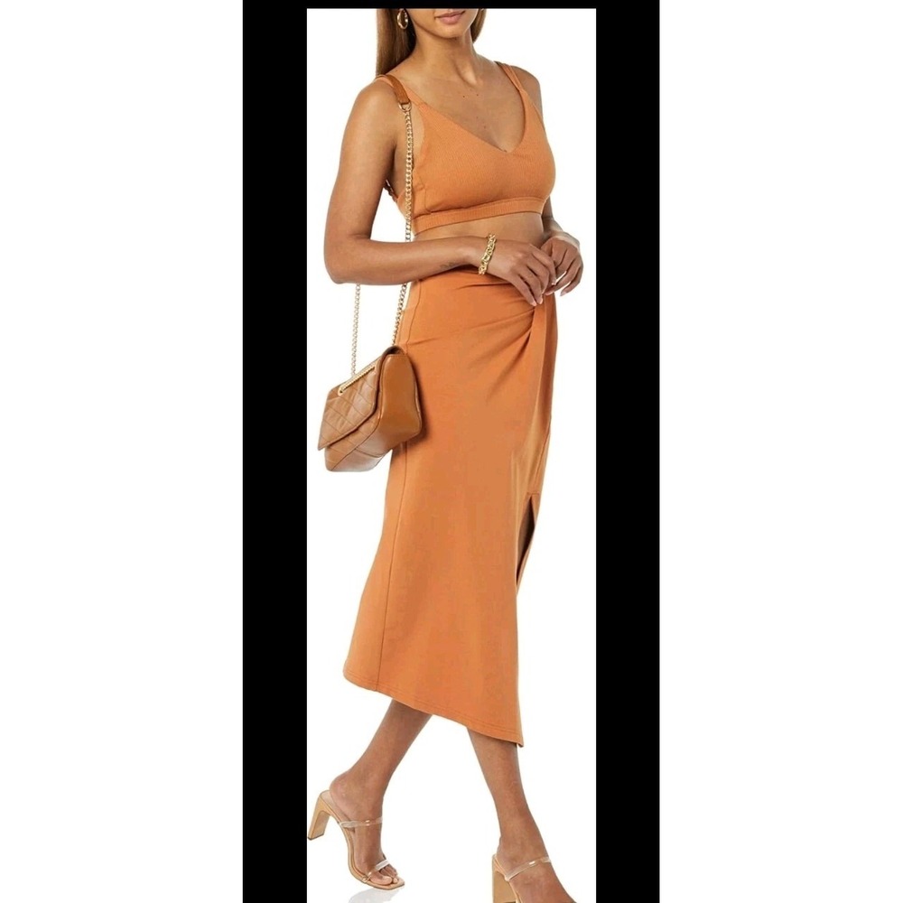 TEREA Women's Laila Faux Wrap Midi Skirt IN ADOBE Size XL NWT - Picture 2 of 11